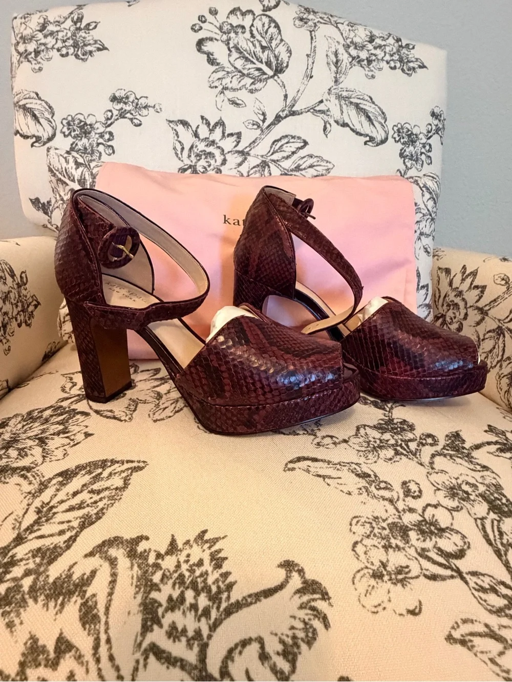 kate spade Snakeskin Peep-Toe Platform Sandals with Ankle Strap